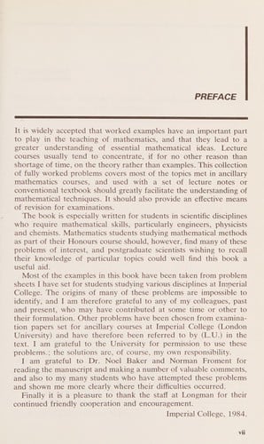 Worked examples in mathematics for scientists and engineers