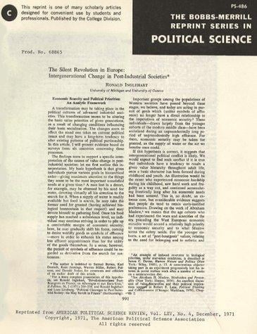The Silent Revolution in Europe: Integrational Change in Post-Industrial Societies (Reprint Series in Political Science)