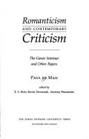 Romanticism and contemporary criticism: the Gauss Seminar and other papers