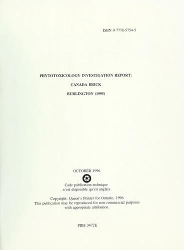 Phytotoxicology investigation report, Canada Brick, Burlington (1995)