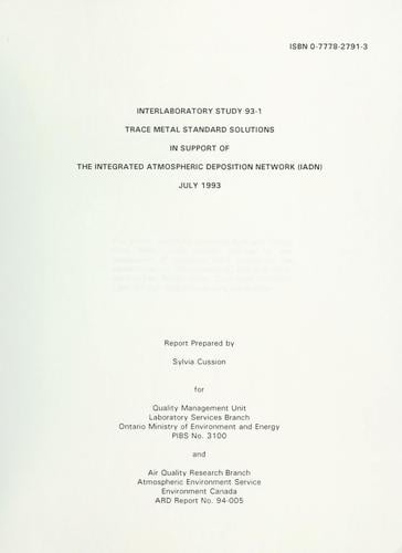 Trace metal standard solutions in support of the integrated atmospheric deposition network (IADN): report