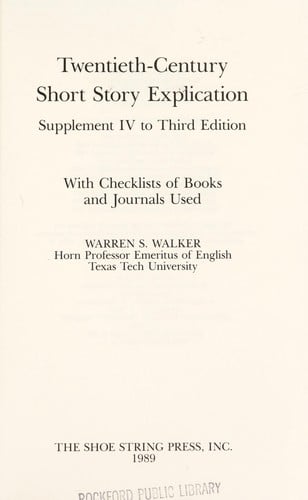 Twentieth-century short story explication: supplement to third edition : with check lists of books and journals used