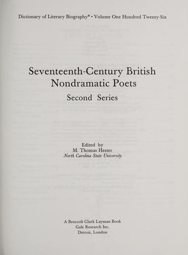 Seventeenth-Century British Nondramatic Poets: Second Series (Dictionary of Literary Biography)