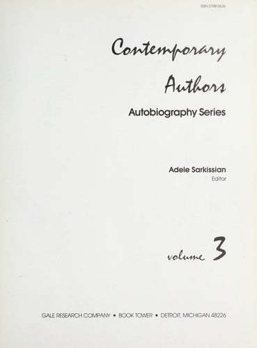 Contemporary Authors: Autobiography Series, Vol. 3
