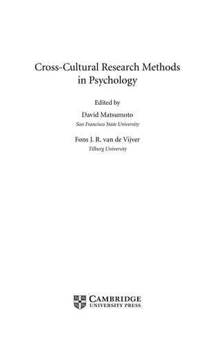 Cross-cultural research methods in psychology