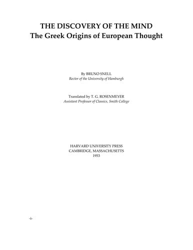 The discovery of the mind in Greek philosophy and literature
