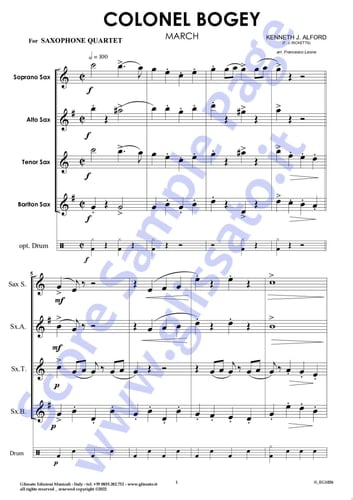 Eb Baritone Sax part of "Colonel Bogey" for Saxophone Quartet March