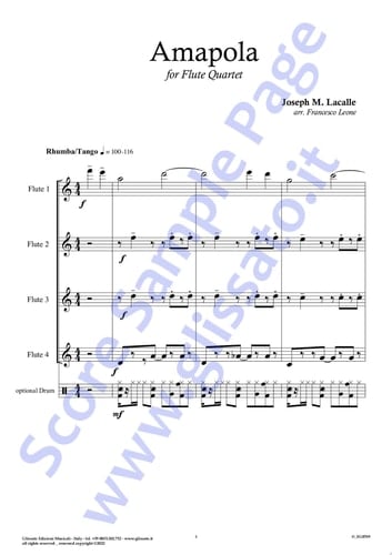 C Flute 3 part of "Amapola" for Flute Quartet Tango/Rhumba