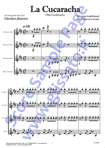 Eb Alto Clarinet (instead Bb 3) part of "La Cucaracha" for Clarinet Quartet The Cockroach