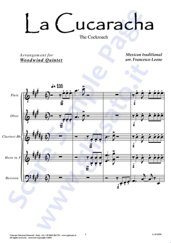 Bb Clarinet part of "La Cucaracha" for Woodwind Quintet The Cockroach