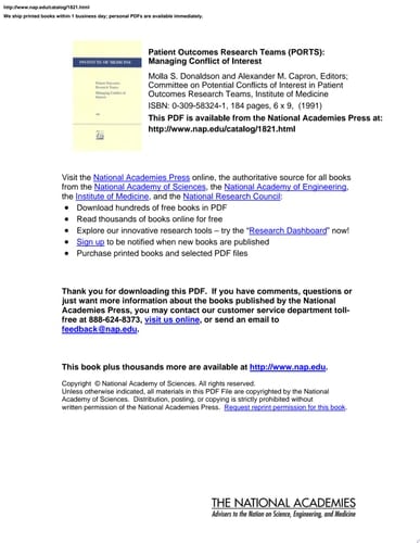 Patient Outcomes Research Teams (PORTS) Managing Conflict of Interest