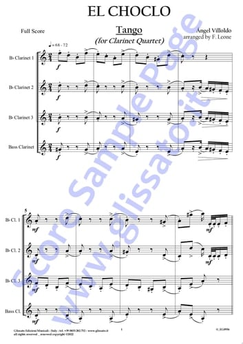 Bb Clarinet 3 part of "El Choclo" for Clarinet Quartet Tango