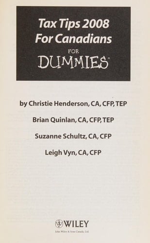 Tax Tips For Canadians For Dummies, 2008 Edition