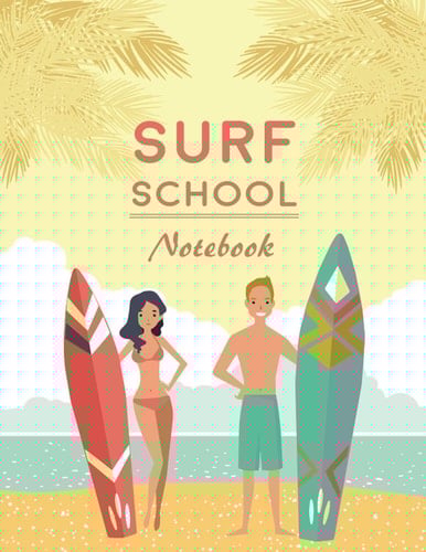 Surf School Notebook: Ocean Journal Notebook ,8.5x11 in. Lined Composition Notebook,Vintage Surf Board Blueprint Surfer Log (Blank Lined Notebook)