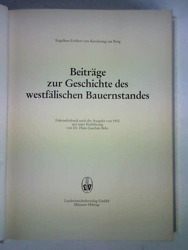 Beiträge zur Geschichte des westfälischen Bauernstandes (German Edition)