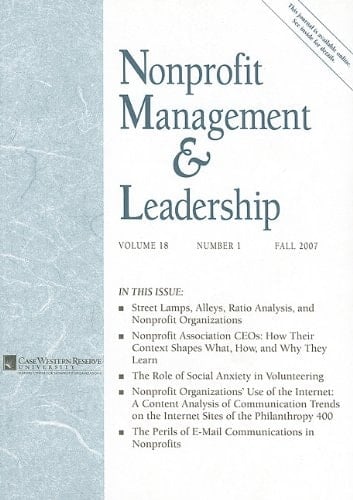 Nonprofit Management & Leadership, No. 1, Fall 2007