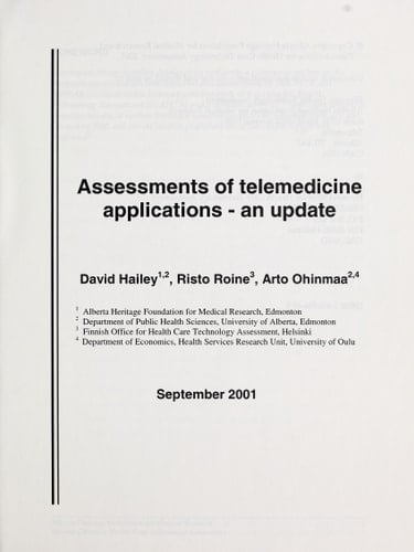 Assessments of Telemedicine Applications : an Update