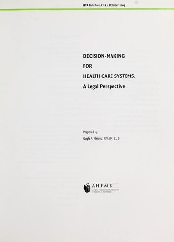 Decision-making for Health Care Systems : a Legal Perspective