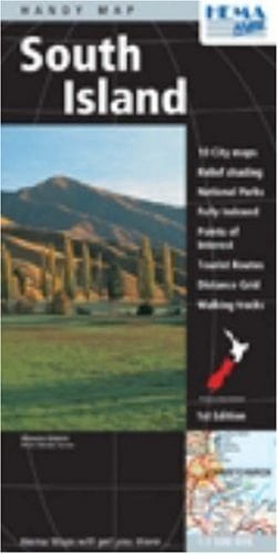 New Zeland Handy Map:South Island 10city Maps, Relief Shading, National Parks,...