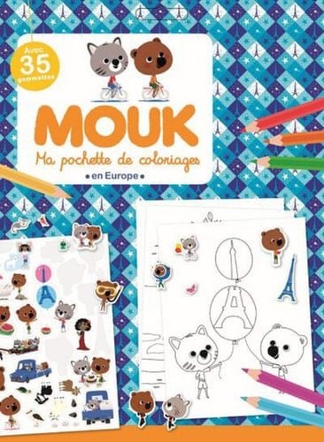 Mouk en Europe Ma pochette de coloriages avec + de 35 gommettes