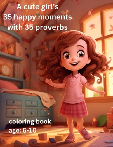 A cute girl's 35 happy moments coloring book with 35 proverbs