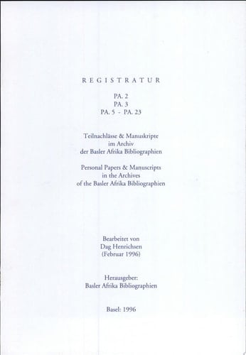 Personal papers and manuscripts in the Archives of the Basler Afrika Bibliographien