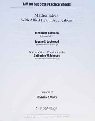 AIM for Success Student Practice Sheets for Aufmann/Lockwood's Mathematics Allied Health Professional