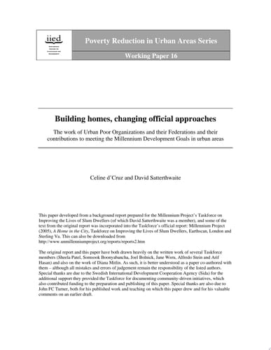 How to Make Poverty History The Central Role of Local Organizations in Meeting the MDGs