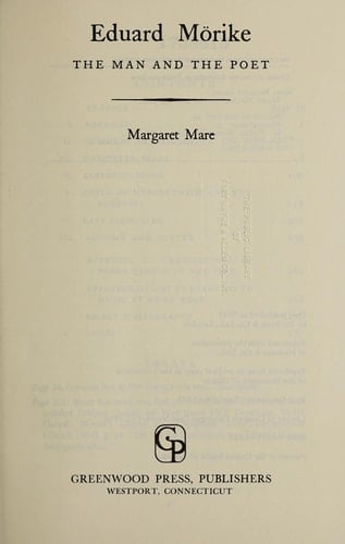 Eduard Mörike;: The man and the poet