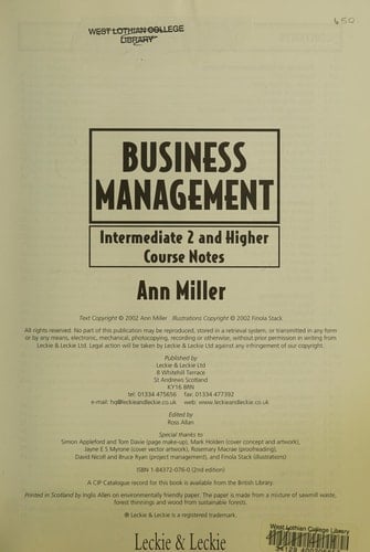 Business Management Intermediate 2 and Higher Course Notes