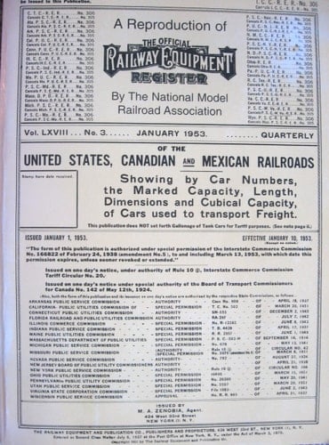 1953 Official Railway and Equipment Register January