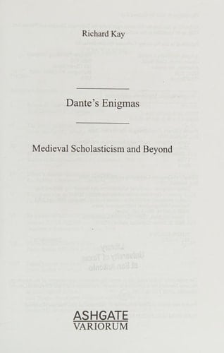 Dante's Enigmas: Medieval Scholasticism and Beyond (Variorum Collected Studies)