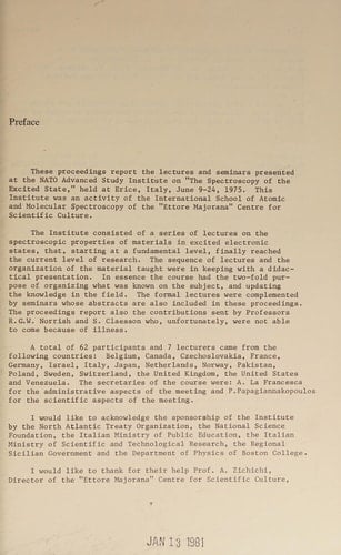 Spectroscopy of the Excited State (Nato Science Series B:)