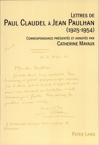 Lettres de Paul Claudel à Jean Paulhan 1925-1954