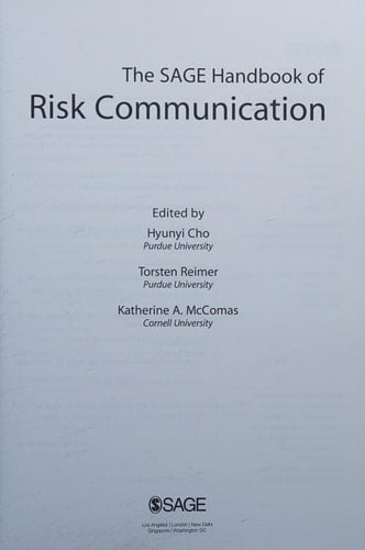 The SAGE Handbook of Risk Communication