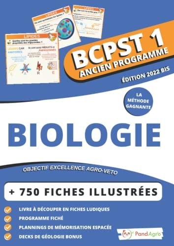Livre à découper BCPST 1ère année Ex Programme Pandagro - Biologie: 525 Fiches révision illustrées utilisant les Sciences Cognitives (+Programme ... et répétition espacée) (French Edition)