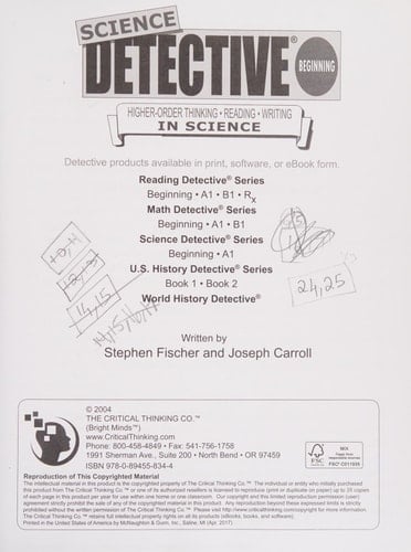 Science Detective Beginning Higher-order Thinking, Reading, Writing in Science