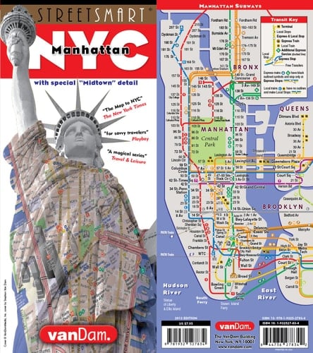 StreetSmart® NYC Map Midtown Edition by Van Dam-Laminated pocket city street map of Manhattan w/ all attractions, museums, sights, hotels, Broadway Theaters & NYC Subway map; 2024 Edition