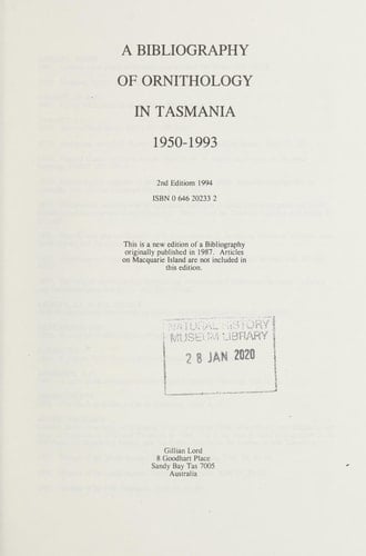 A Bibliography of Ornithology in Tasmania, 1950-1993