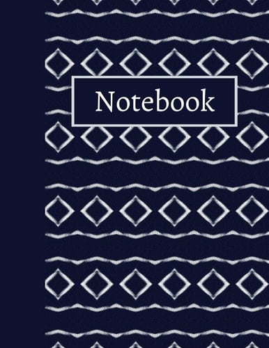Notebook: Navy Blue Diamond Batik Shibori Design College Lined Journal - 8.5x11"