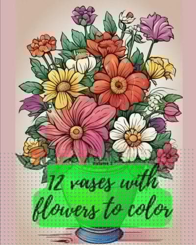 12 vases with flowers to color