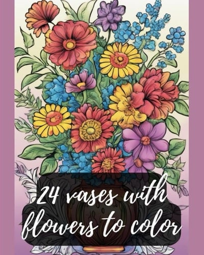 24 vases with flowers to color