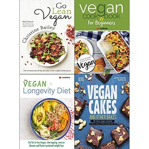 Go lean vegan, vegan cookbook for beginners, longevity diet, vegan cakes and other bakes [hardcover] 4 books collection set