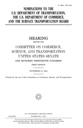 Nominations to the U. S. Department of Transportation, the U. S. Department of Commerce, and the Surface Transportation Board
