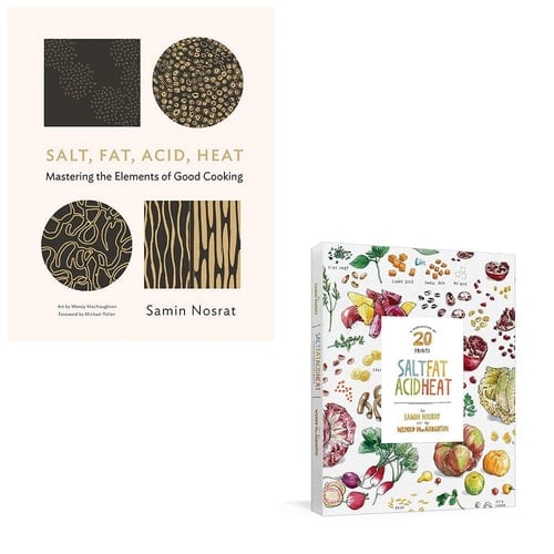 Samin Nosrat Salt Fat Acid Heat Collection 2 Books Set (Mastering the Elements of Good Cooking [Hardcover], A Collection of 20 Prints)