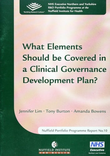 What Elements Should be Covered in a Clinical Governance Development Plan?