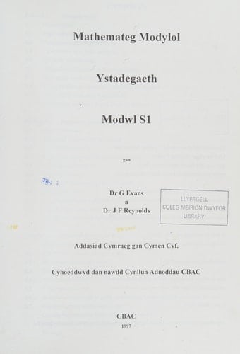 Mathemateg modylol Ystadegaeth. Modwl S1