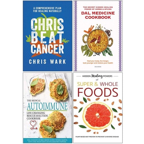Chris Beat Cancer [Hardcover], Dal Medicine Cookbook,The Anti-inflammatory & Autoimmune Cookbook, Hidden Healing Powers of Super & Whole Foods 4 Books Collection Set