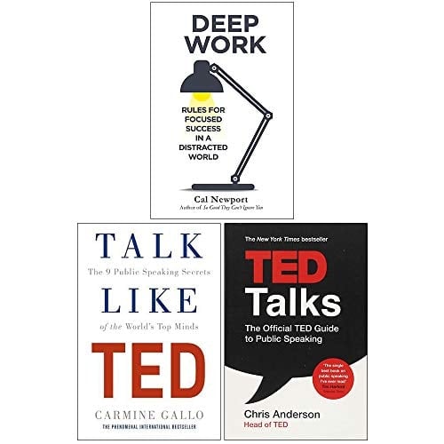 Deep Work, Ted Talks, Talk Like Ted 3 Books Collection Set