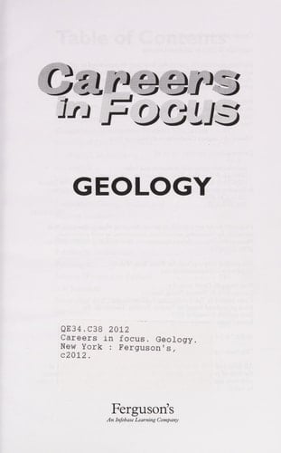 Careers in Focus Geology
